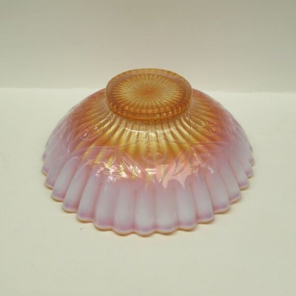 Dugan Carnival Glass Peach Opalescent SINGLE FLOWER FRAMED 8 1/2 In Ribbon Bowl - Picture 3 of 5
